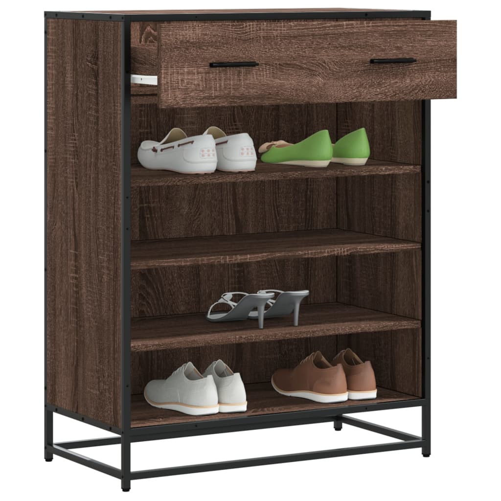 vidaXL Shoe Cabinet Brown Oak 75x38x97.5 cm Engineered Wood and Metal