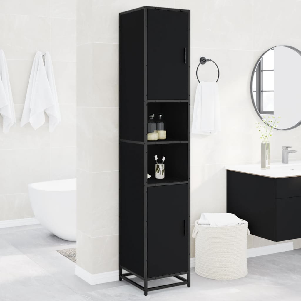 vidaXL Bathroom Cabinet Black 35x37.5x188.5 cm Engineered Wood and Metal