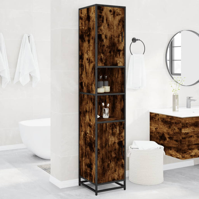 vidaXL Bathroom Cabinet Smoked Oak 35x37.5x188.5 cm Engineered Wood and Metal