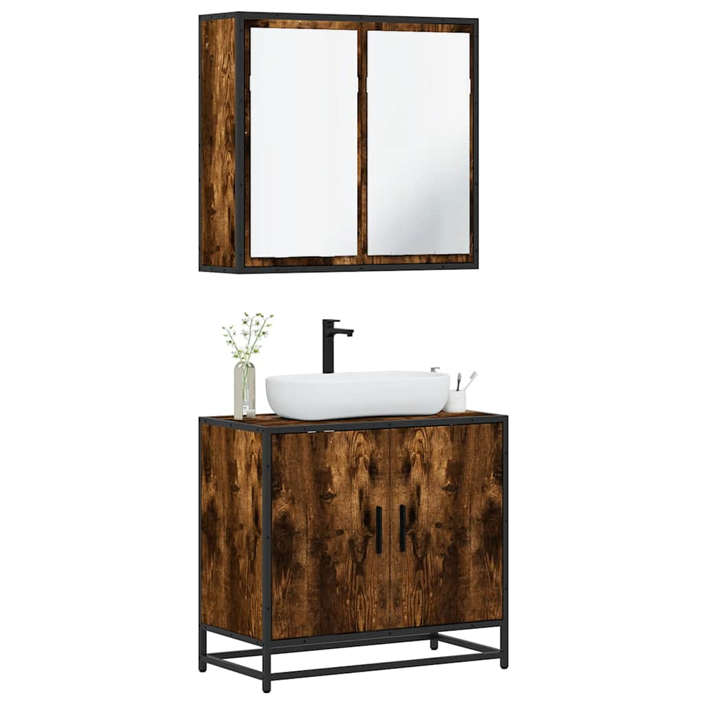 vidaXL 2 Piece Bathroom Furniture Set Smoked Oak Engineered Wood