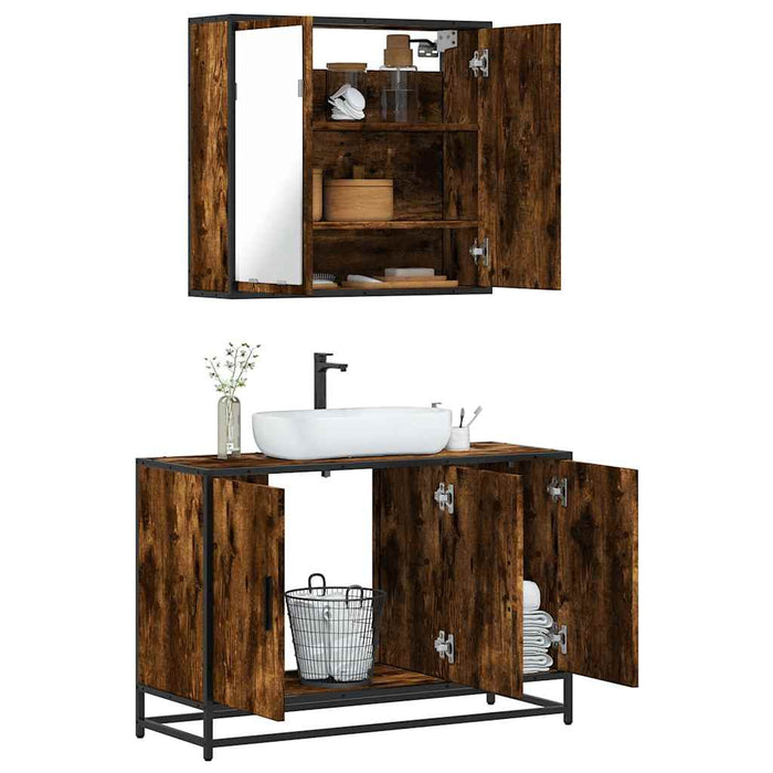 vidaXL 2 Piece Bathroom Furniture Set Smoked Oak Engineered Wood