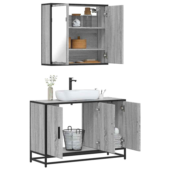 vidaXL 2 Piece Bathroom Furniture Set Grey Sonoma Engineered Wood