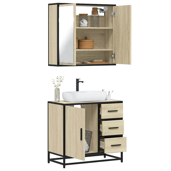 vidaXL 2 Piece Bathroom Furniture Set Sonoma Oak Engineered Wood