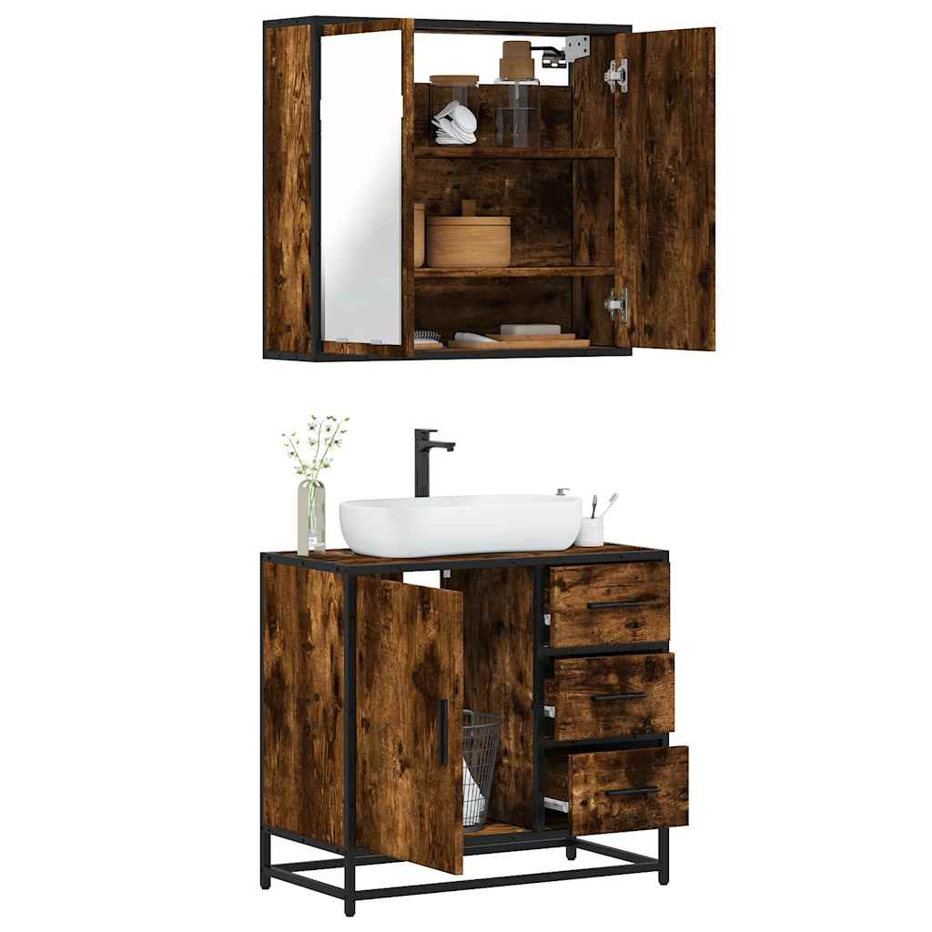 vidaXL 2 Piece Bathroom Furniture Set Smoked Oak Engineered Wood