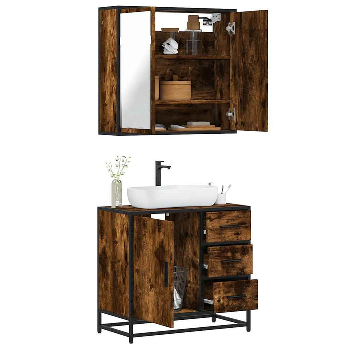 vidaXL 2 Piece Bathroom Furniture Set Smoked Oak Engineered Wood