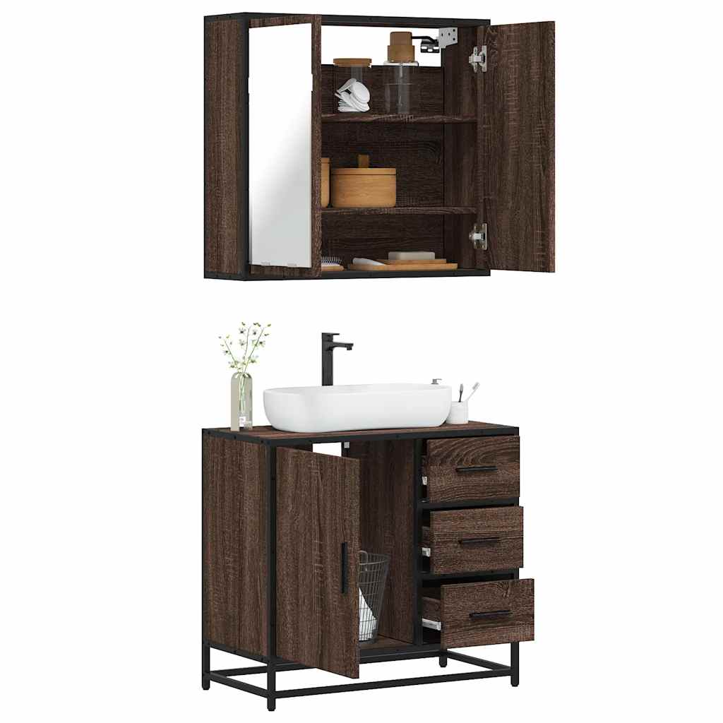 vidaXL 2 Piece Bathroom Furniture Set Brown Oak Engineered Wood