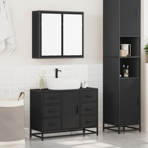 vidaXL 2 Piece Bathroom Furniture Set Black Engineered Wood