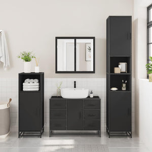 vidaXL 2 Piece Bathroom Furniture Set Black Engineered Wood