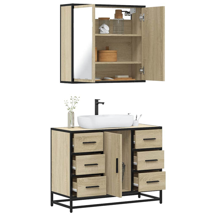 vidaXL 2 Piece Bathroom Furniture Set Sonoma Oak Engineered Wood