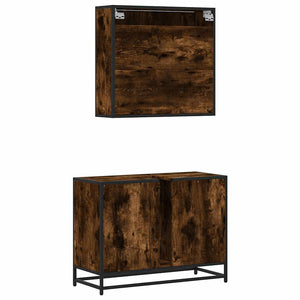 vidaXL 2 Piece Bathroom Furniture Set Smoked Oak Engineered Wood