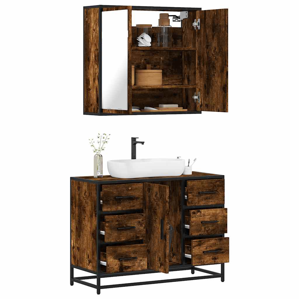 vidaXL 2 Piece Bathroom Furniture Set Smoked Oak Engineered Wood