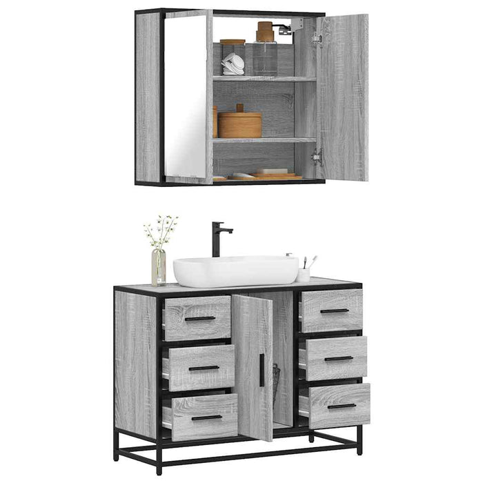 vidaXL 2 Piece Bathroom Furniture Set Grey Sonoma Engineered Wood