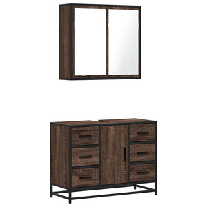 vidaXL 2 Piece Bathroom Furniture Set Brown Oak Engineered Wood