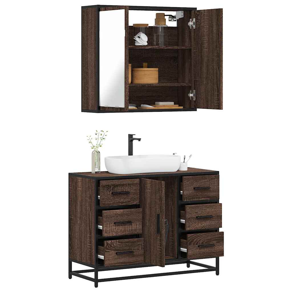 vidaXL 2 Piece Bathroom Furniture Set Brown Oak Engineered Wood