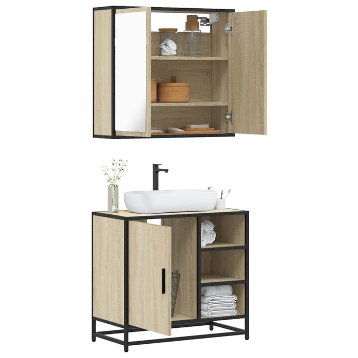 vidaXL 2 Piece Bathroom Furniture Set Sonoma Oak Engineered Wood