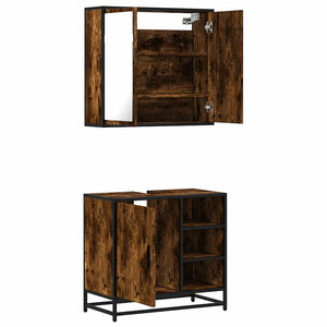 vidaXL 2 Piece Bathroom Furniture Set Smoked Oak Engineered Wood