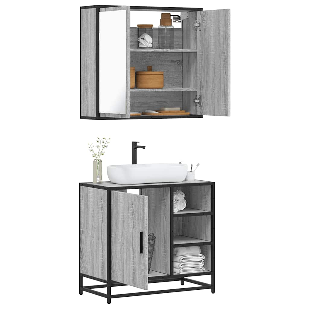 vidaXL 2 Piece Bathroom Furniture Set Grey Sonoma Engineered Wood