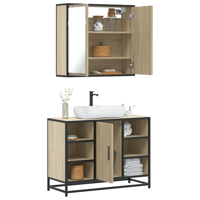 vidaXL 2 Piece Bathroom Furniture Set Sonoma Oak Engineered Wood