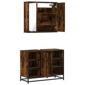 vidaXL 2 Piece Bathroom Furniture Set Smoked Oak Engineered Wood