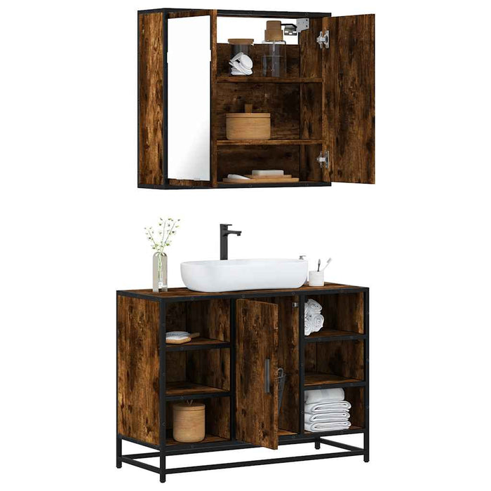 vidaXL 2 Piece Bathroom Furniture Set Smoked Oak Engineered Wood