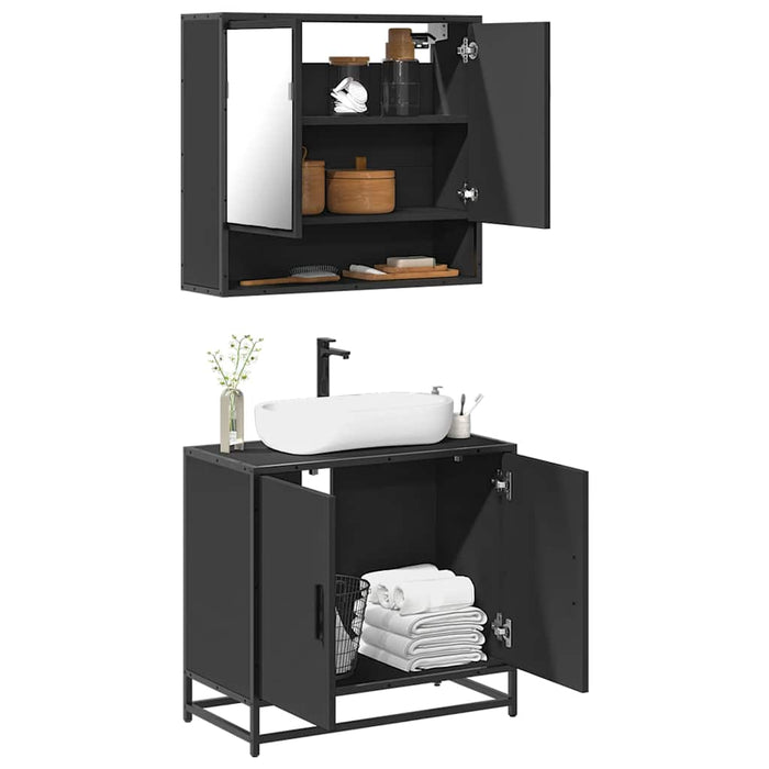 vidaXL 2 Piece Bathroom Furniture Set Black Engineered Wood