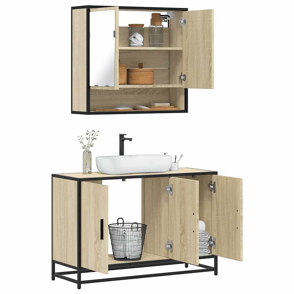 vidaXL 2 Piece Bathroom Furniture Set Sonoma Oak Engineered Wood