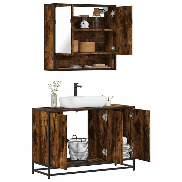 vidaXL 2 Piece Bathroom Furniture Set Smoked Oak Engineered Wood