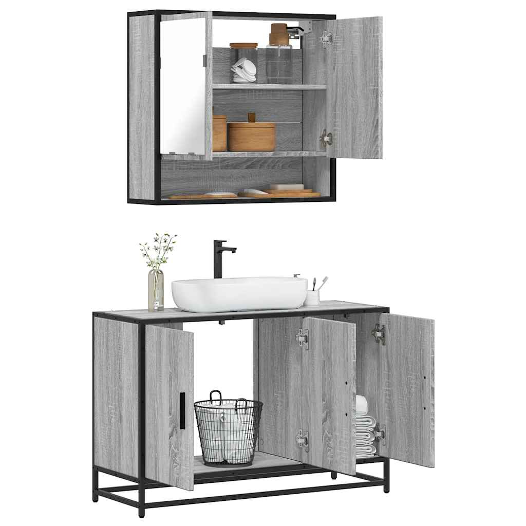 vidaXL 2 Piece Bathroom Furniture Set Grey Sonoma Engineered Wood