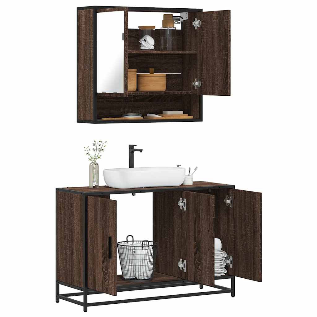 vidaXL 2 Piece Bathroom Furniture Set Brown Oak Engineered Wood