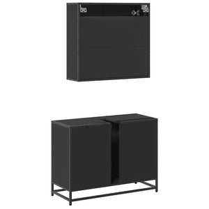 vidaXL 2 Piece Bathroom Furniture Set Black Engineered Wood