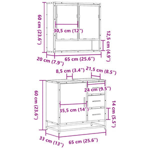 vidaXL 2 Piece Bathroom Furniture Set Smoked Oak Engineered Wood