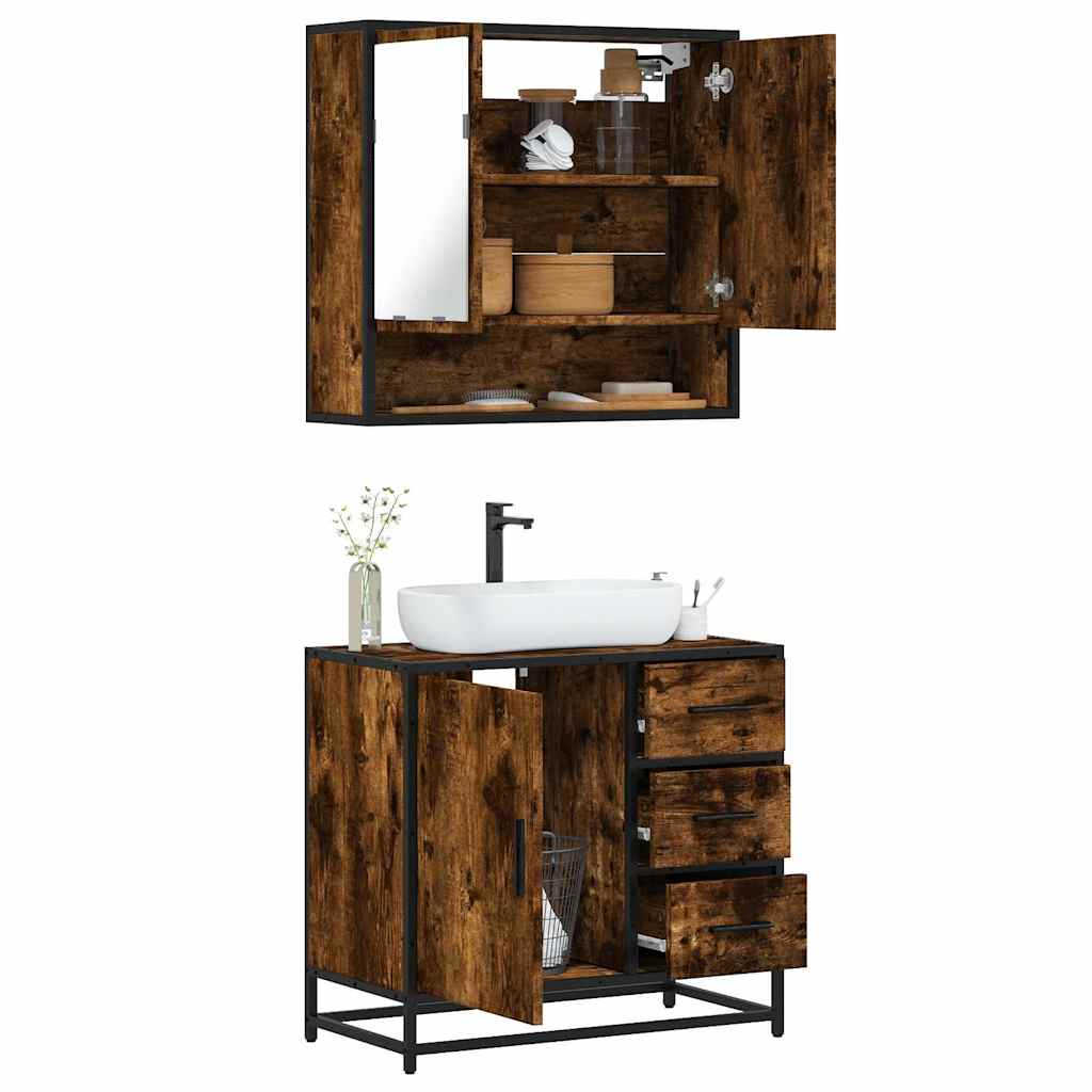 vidaXL 2 Piece Bathroom Furniture Set Smoked Oak Engineered Wood