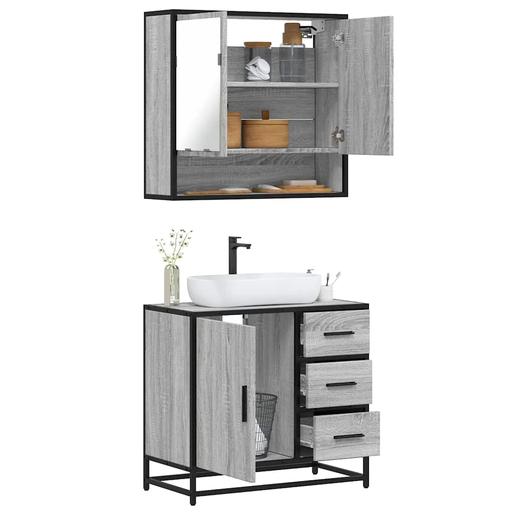 vidaXL 2 Piece Bathroom Furniture Set Grey Sonoma Engineered Wood