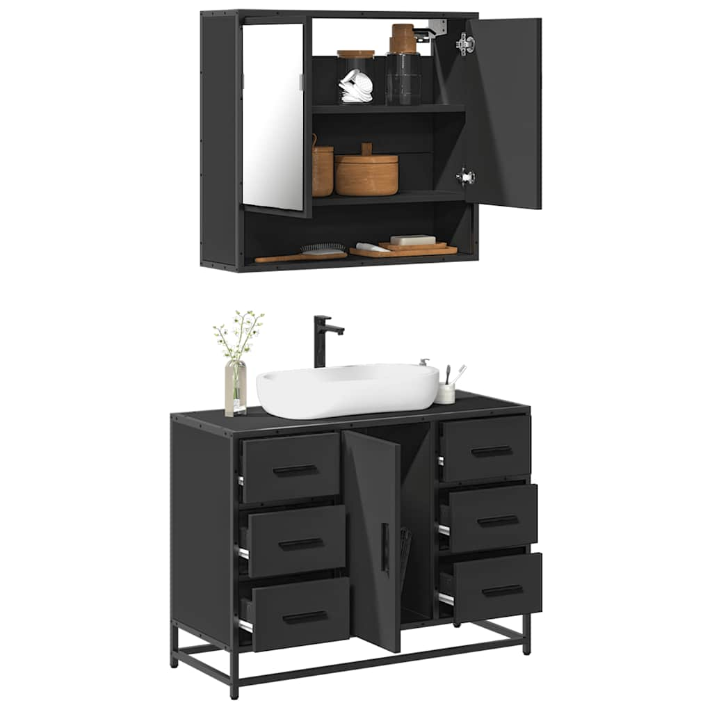 vidaXL 2 Piece Bathroom Furniture Set Black Engineered Wood