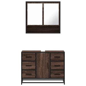 vidaXL 2 Piece Bathroom Furniture Set Brown Oak Engineered Wood