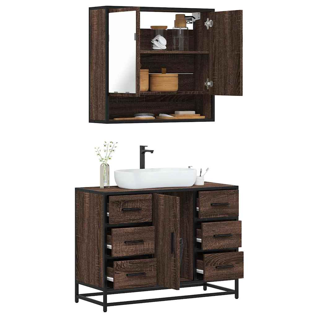 vidaXL 2 Piece Bathroom Furniture Set Brown Oak Engineered Wood