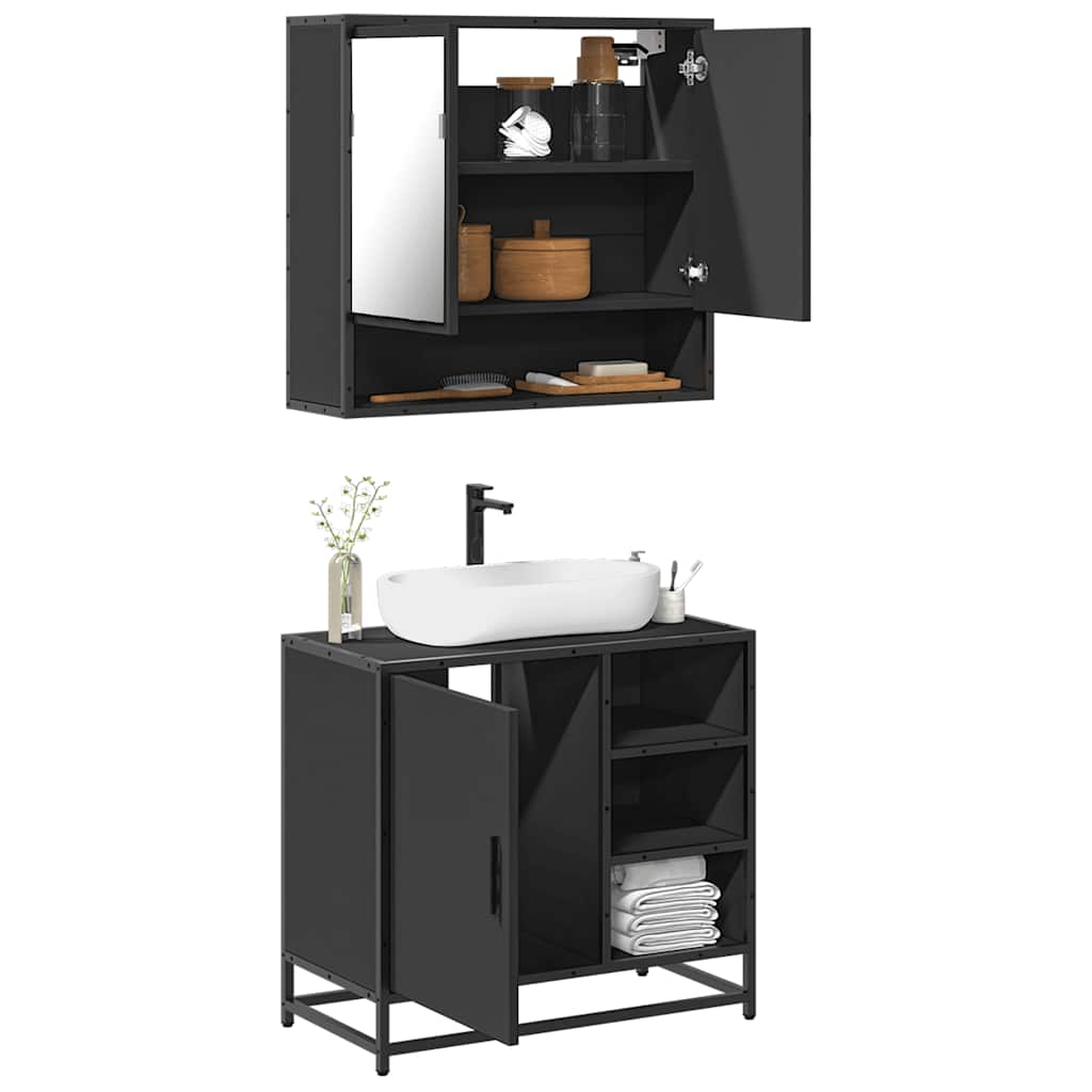 vidaXL 2 Piece Bathroom Furniture Set Black Engineered Wood