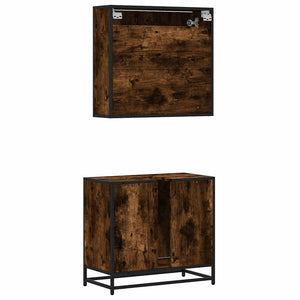 vidaXL 2 Piece Bathroom Furniture Set Smoked Oak Engineered Wood