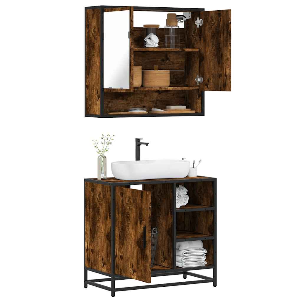 vidaXL 2 Piece Bathroom Furniture Set Smoked Oak Engineered Wood