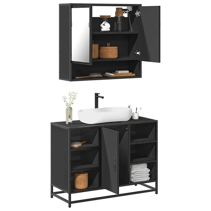 vidaXL 2 Piece Bathroom Furniture Set Black Engineered Wood