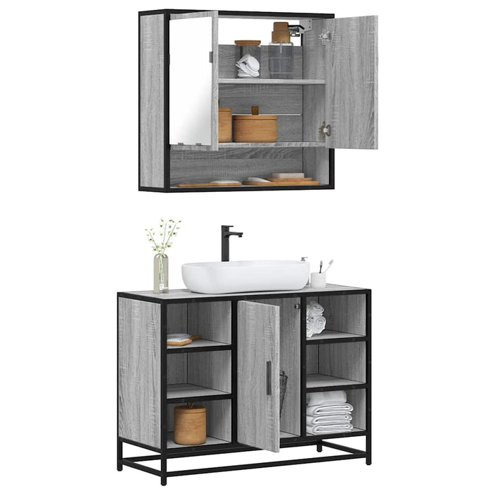 vidaXL 2 Piece Bathroom Furniture Set Grey Sonoma Engineered Wood