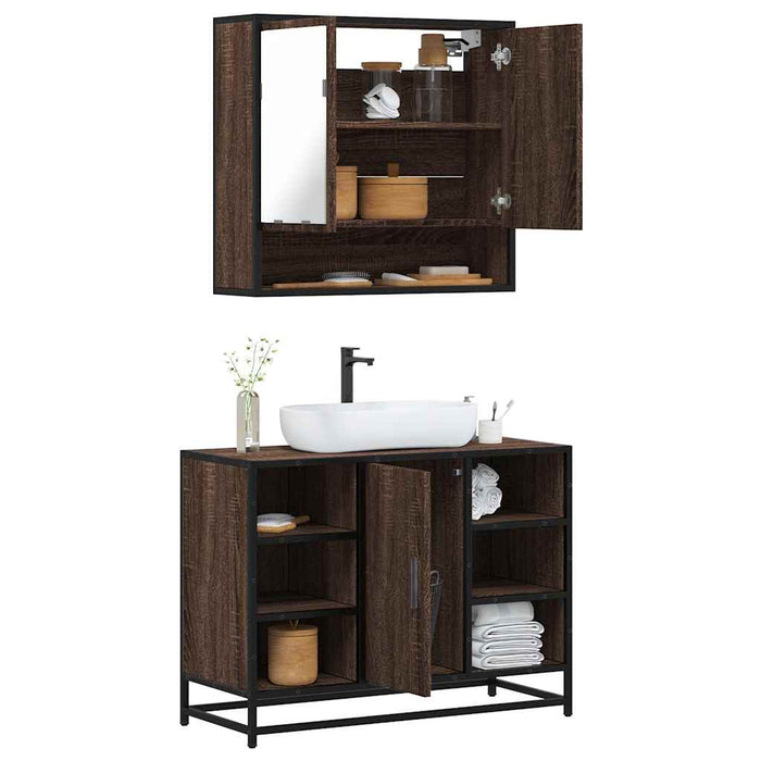 vidaXL 2 Piece Bathroom Furniture Set Brown Oak Engineered Wood