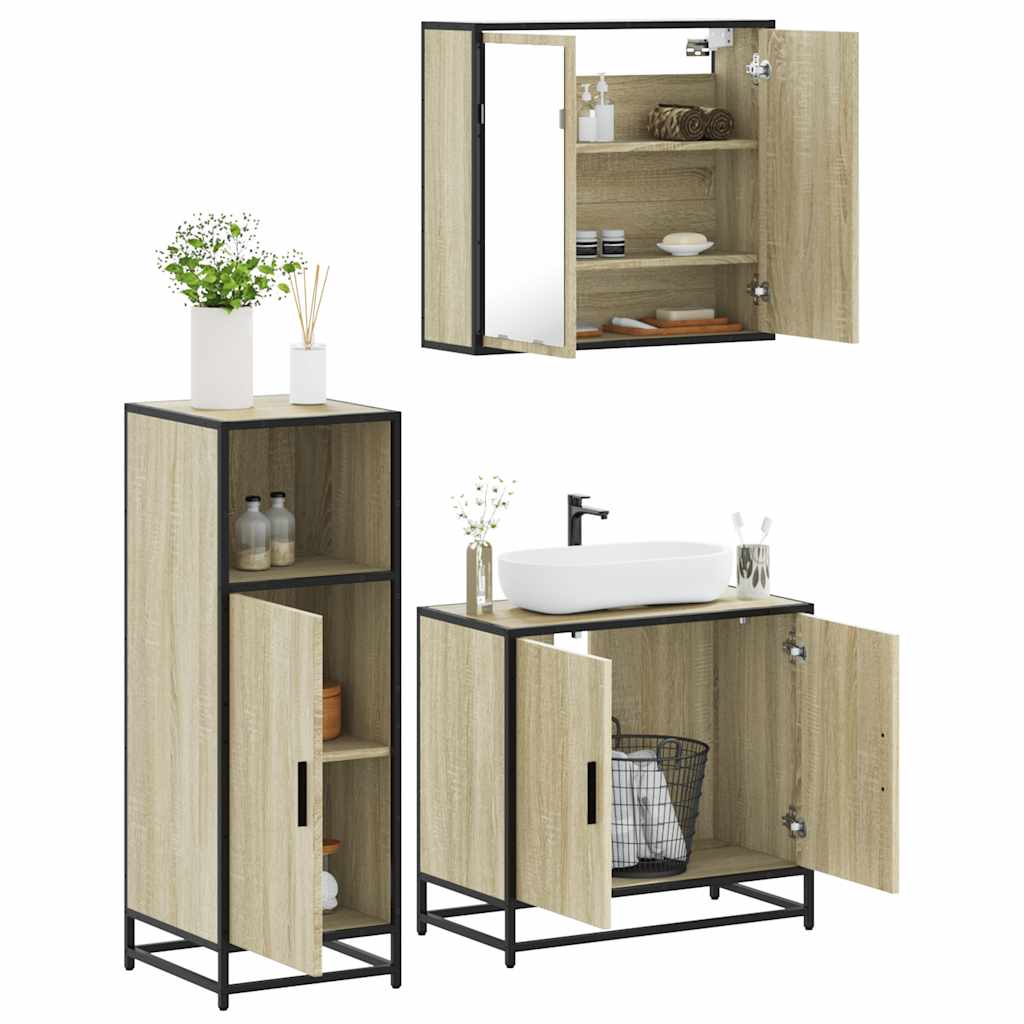 vidaXL 3 Piece Bathroom Furniture Set Sonoma Oak Engineered Wood