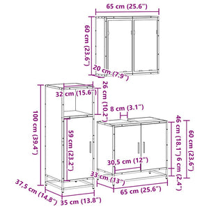 vidaXL 3 Piece Bathroom Furniture Set Smoked Oak Engineered Wood