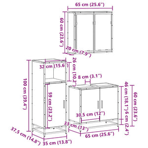 vidaXL 3 Piece Bathroom Furniture Set Grey Sonoma Engineered Wood