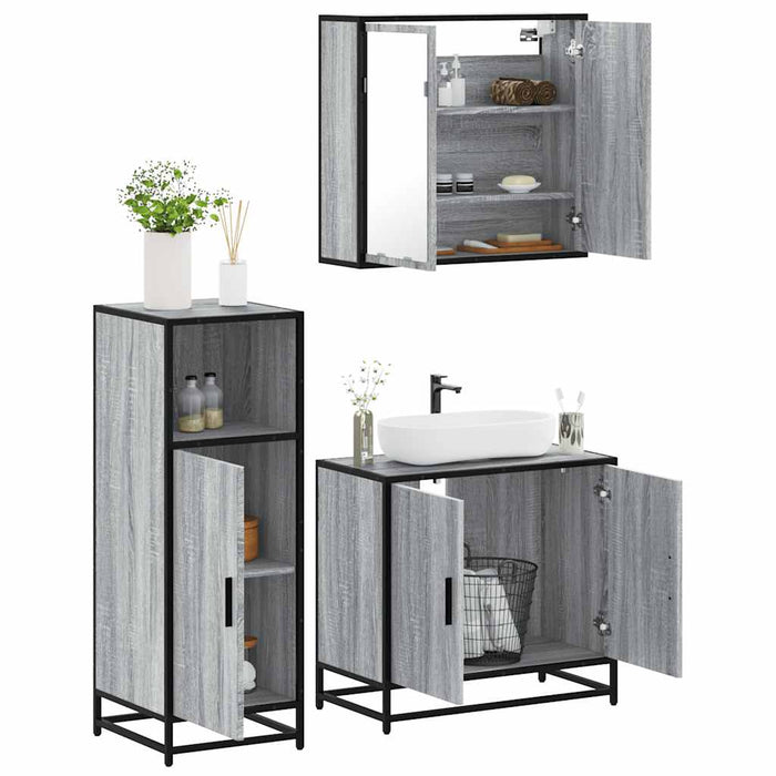 vidaXL 3 Piece Bathroom Furniture Set Grey Sonoma Engineered Wood