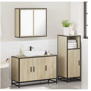 vidaXL 3 Piece Bathroom Furniture Set Sonoma Oak Engineered Wood