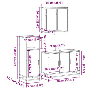 vidaXL 3 Piece Bathroom Furniture Set Sonoma Oak Engineered Wood