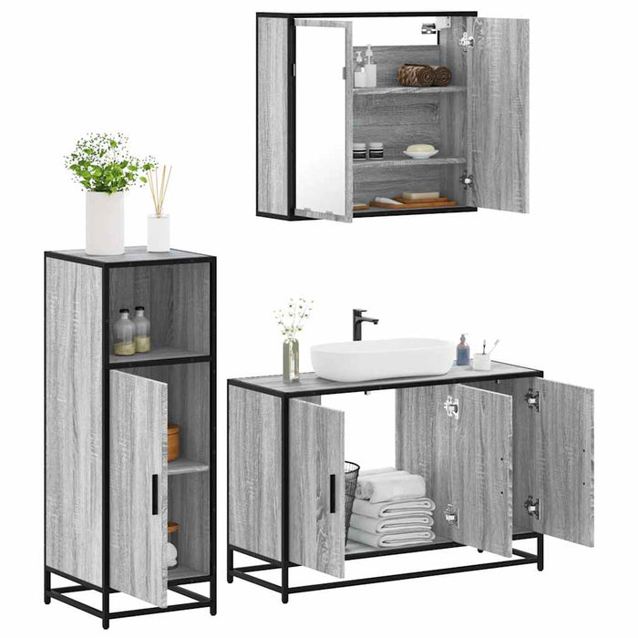 vidaXL 3 Piece Bathroom Furniture Set Grey Sonoma Engineered Wood