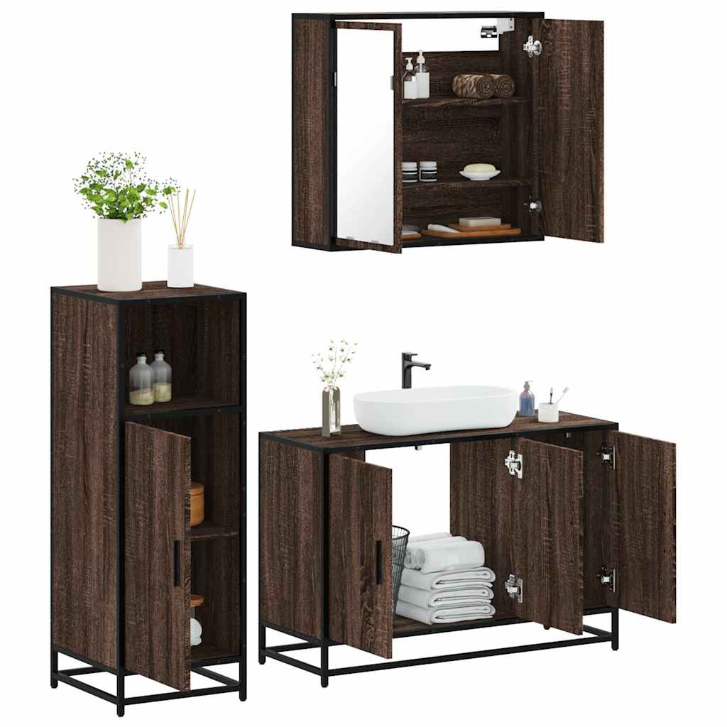 vidaXL 3 Piece Bathroom Furniture Set Brown Oak Engineered Wood